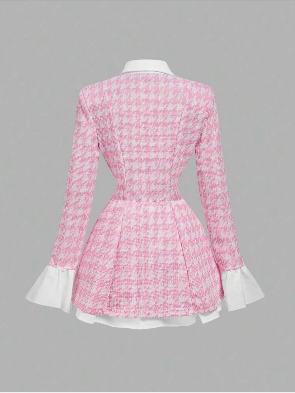 SHEIN Pink Houndstooth Tailored Blazer with White Shirt Collar - Picture 2 of 5